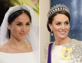 Kate Middleton and Meghan Markle wearing royal wedding tiaras