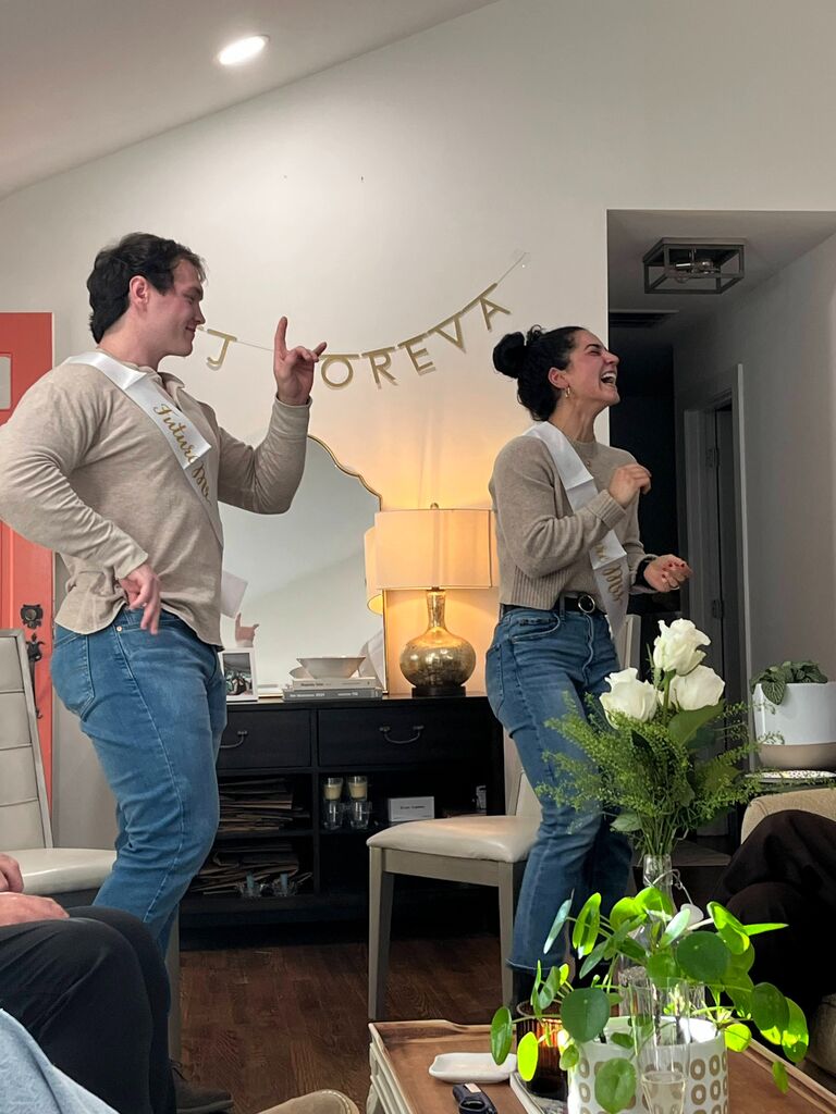 Ahhhh he proposeddd and then we got to celebrate with some family and friends who lived close by! This is us reenacting the proposal