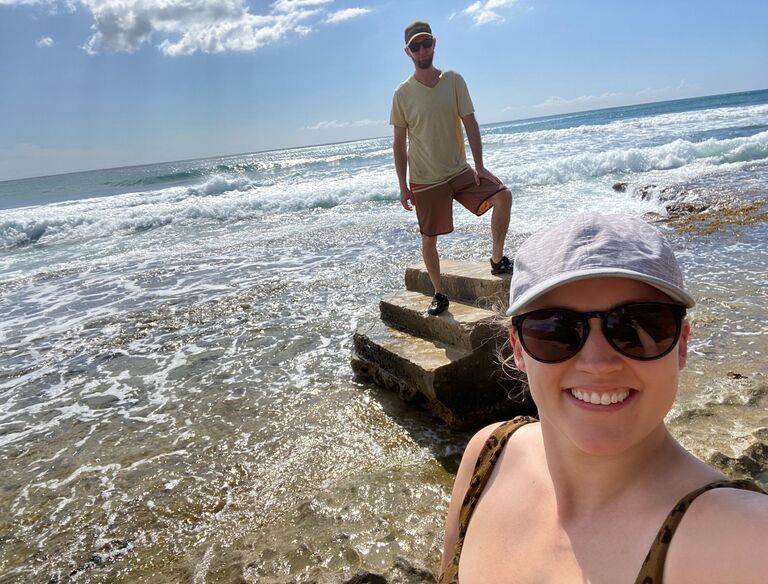 Ascending the stairs at Steps Beach in Puerto Rico. Three of the most photogenic washed up debris on the island. 