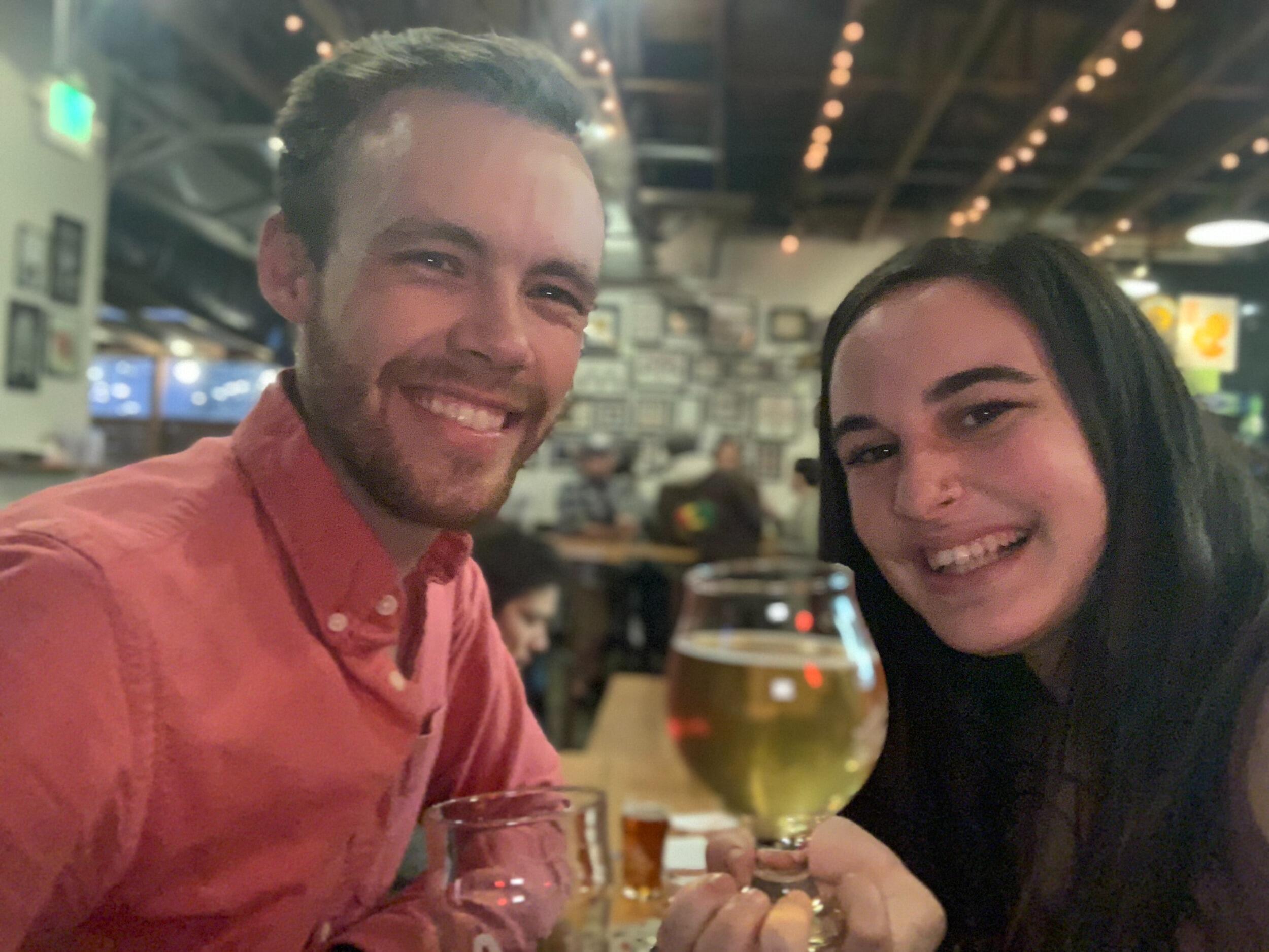 Mike and Sydney celebrate their first anniversary at Reuben's where they had their first date. They order the same god awful sour beer Sydney mistakenly ordered on that first fateful night.