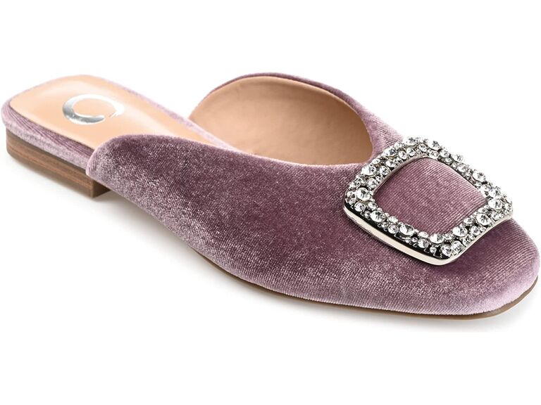 purple velvet wedding shoes with embellished vamp
