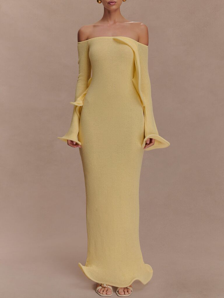 Meshki yellow off-the-shoulder mother-of-the-bride dress
