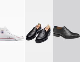 Collage of 2024 Grooms shoes ideas including converse, penny loafers, and oxfords