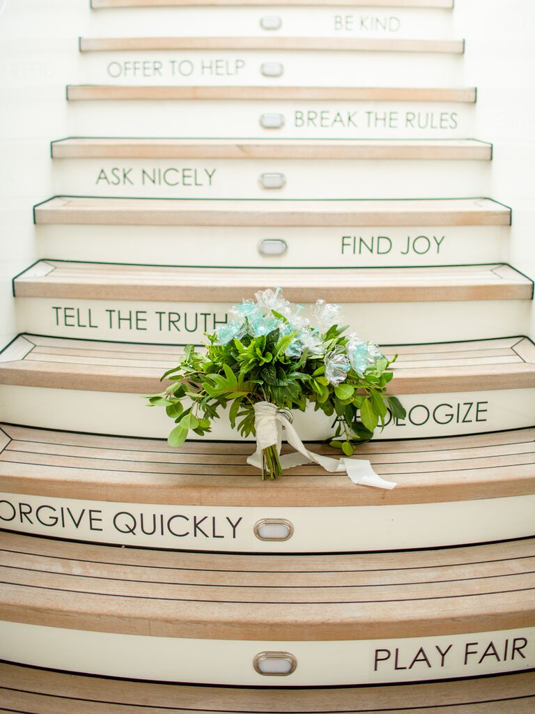 Stair case with marriage advice decals on each step
