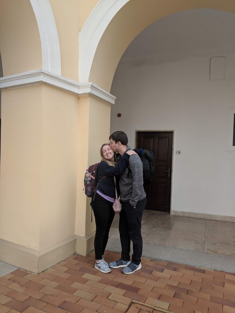 During their first trip together to Hungary, they visited the University of Debrecen and recreated the first photo of Steven's parents (Istvan and Csilla Geczy) together. 