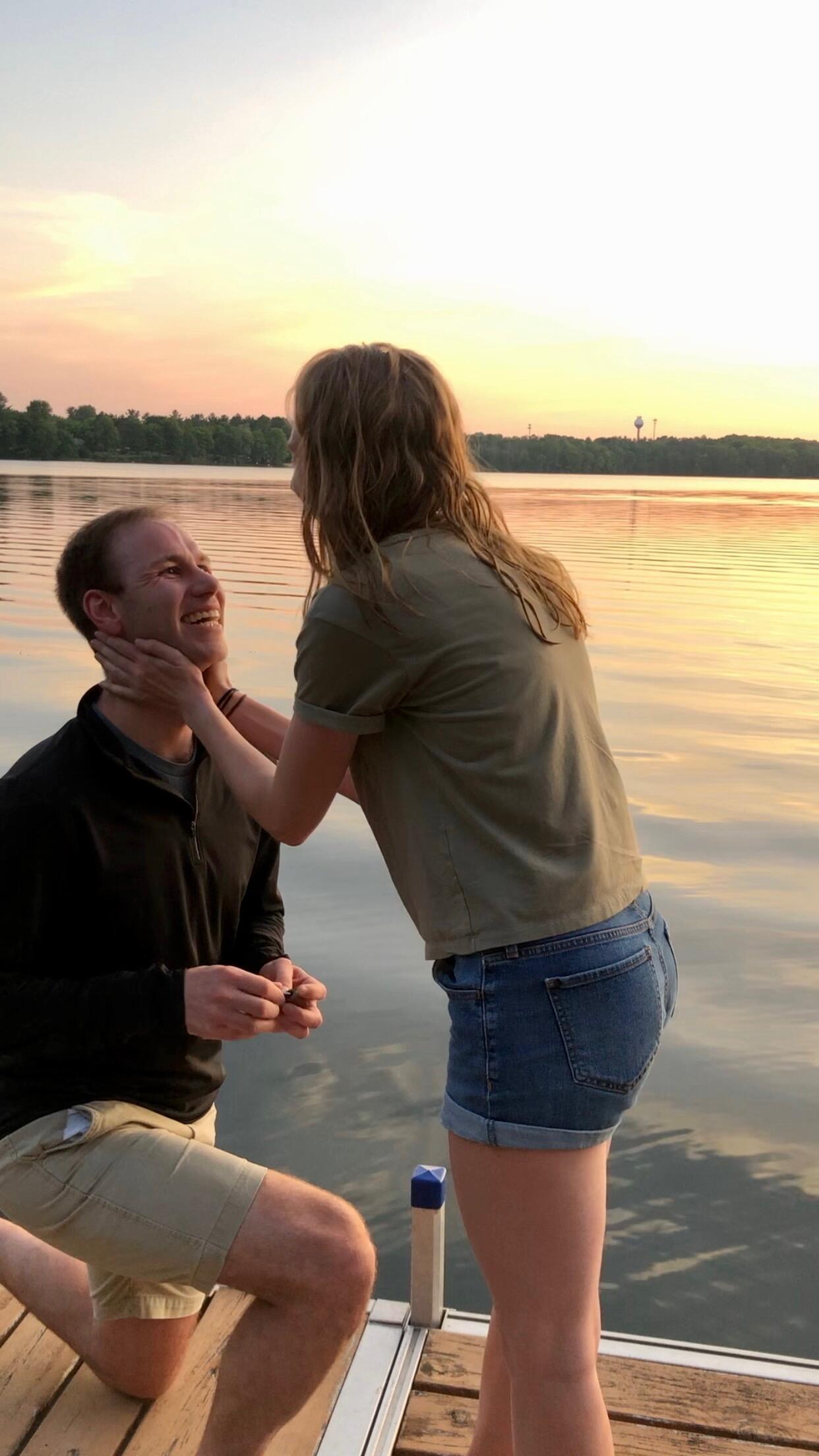 Nora and John get engaged on the dock of Nora's family cottage with her whole family present!