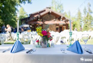 Gold Plates & Utensils on a Simple White Linen Table, Destination Wedding  in Tahoe, Ca…