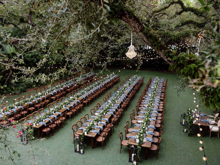 A gorgeous outdoor reception space beneath the trees