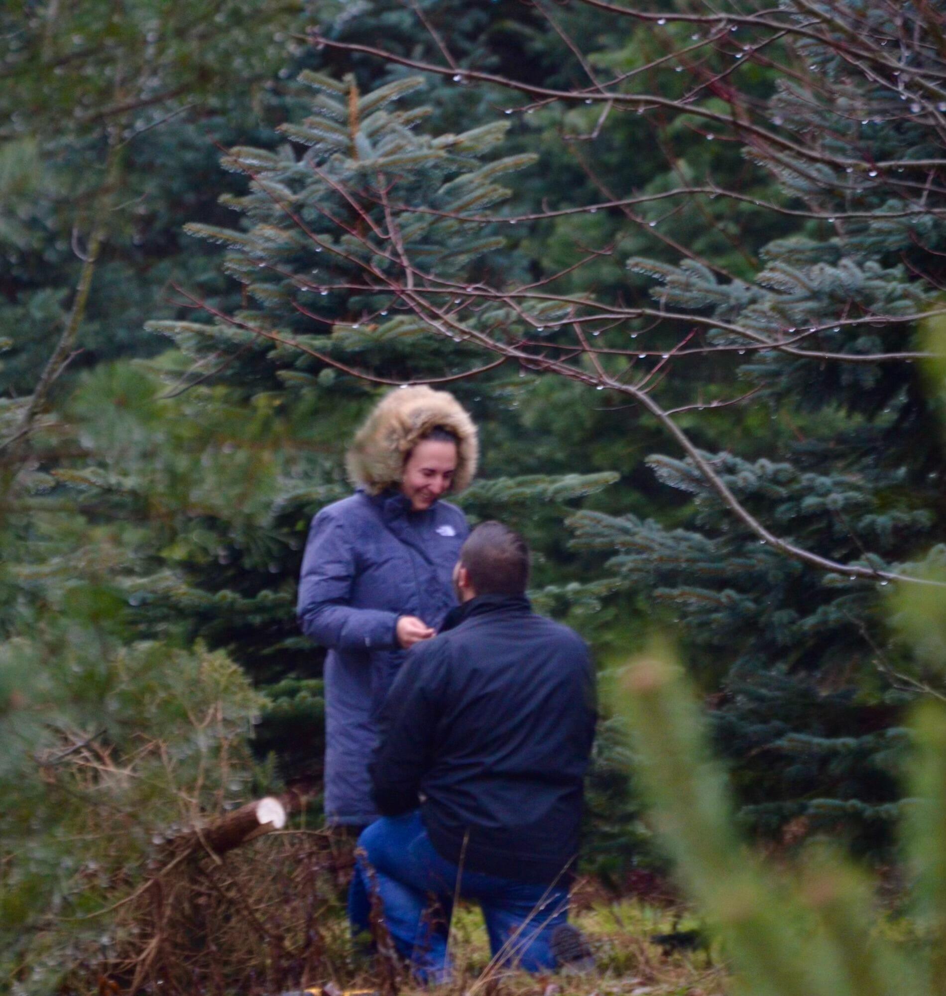 On an unusually rainy December day in Buffalo. The couple was cutting down their first Christmas tree together, and the time finally felt right. After five years together, Ben asked Alex to marry him!