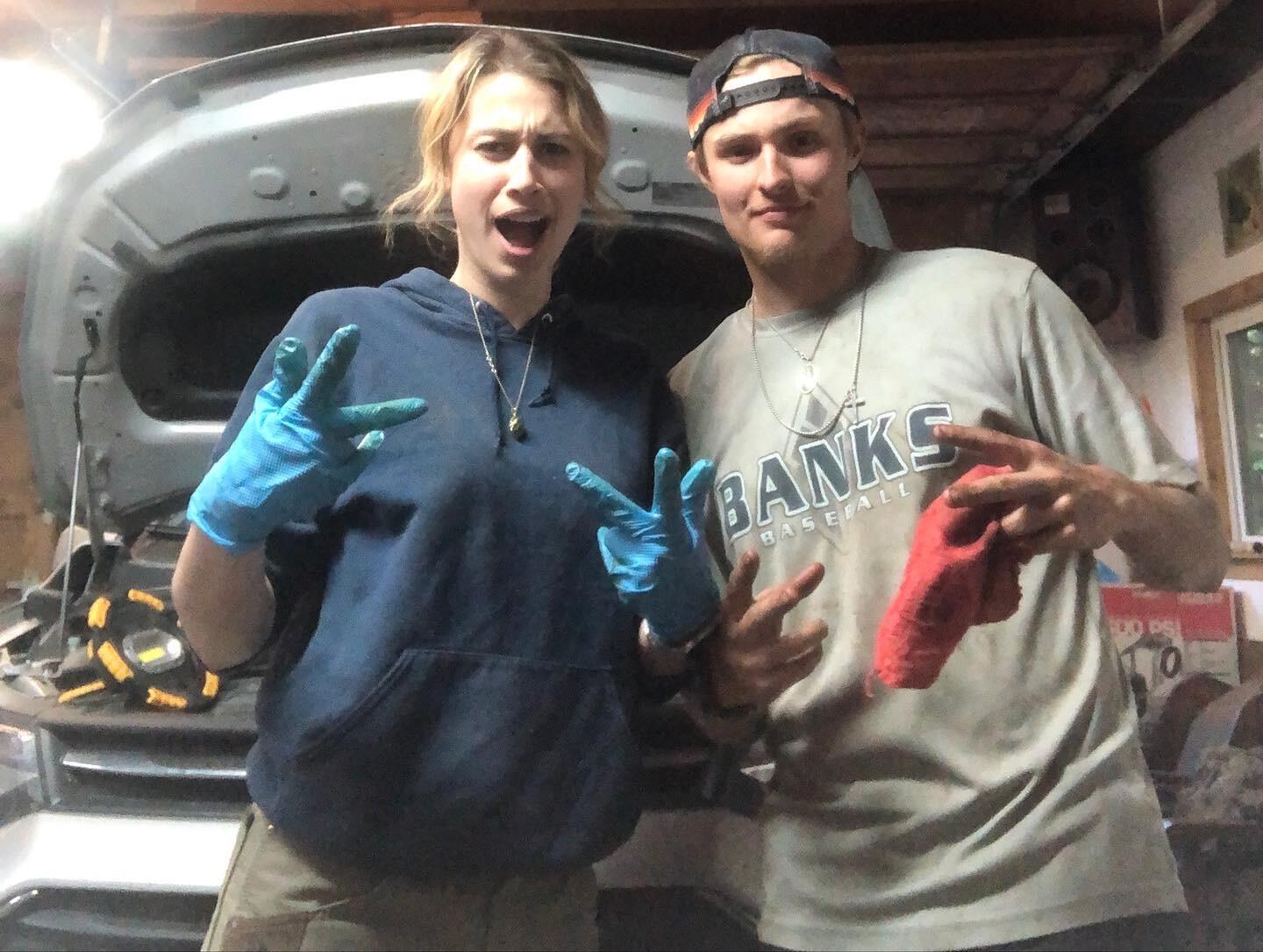 Conner helping Jess change her own oil (to this day, Conner still ends up changing Jess’ oil)