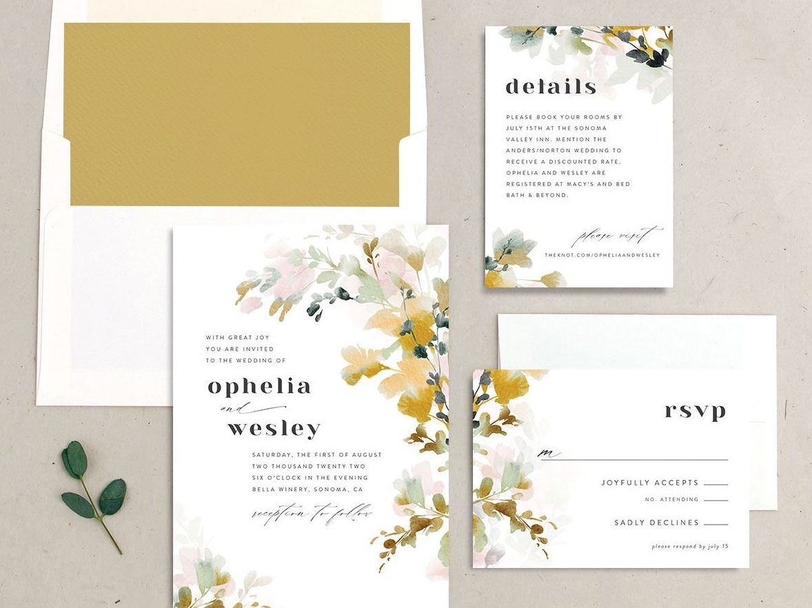 wedding stationery suite with floral watercolor design