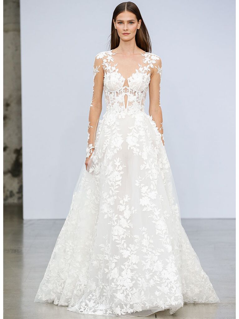 Strapless ballgown with sheer Alençon lace bodice