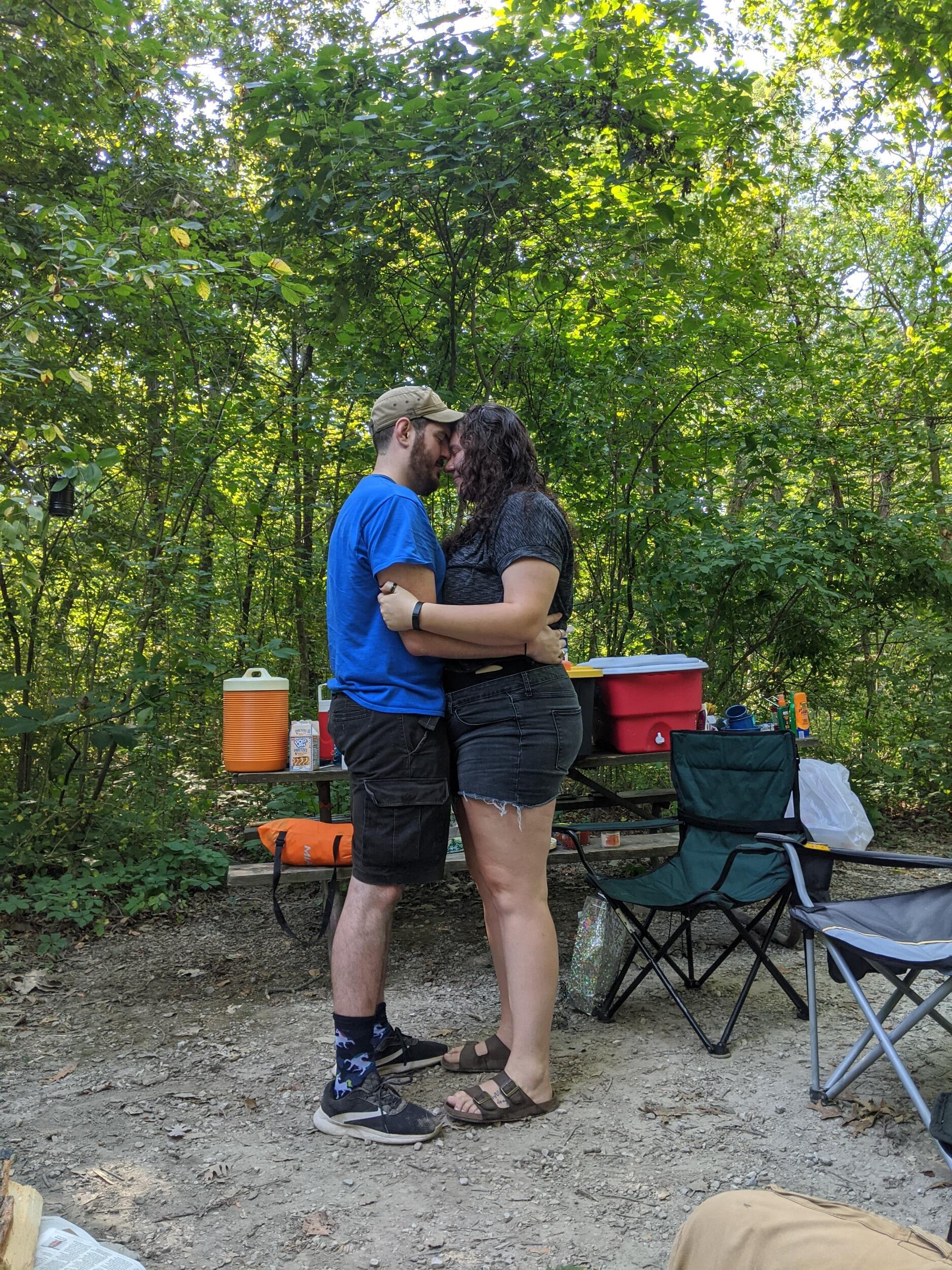 A.J. proposed (on Kat's 24th birthday)! Nick caught this one right after A.J. stood up from kneeling on the gravel. Now that's commitment. After that, we all went kayaking.