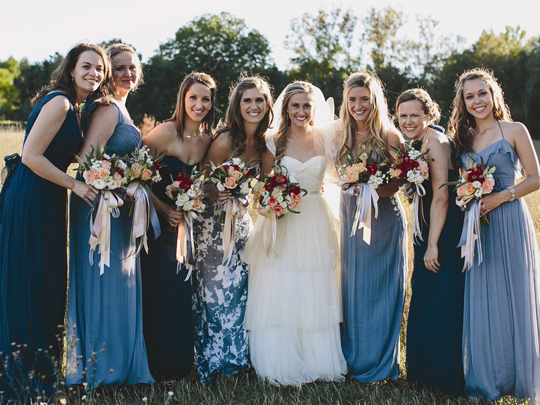 bridesmaids in different shades of blue