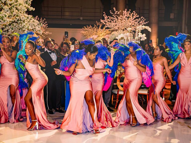Bridesmaids dancing at wedding reception