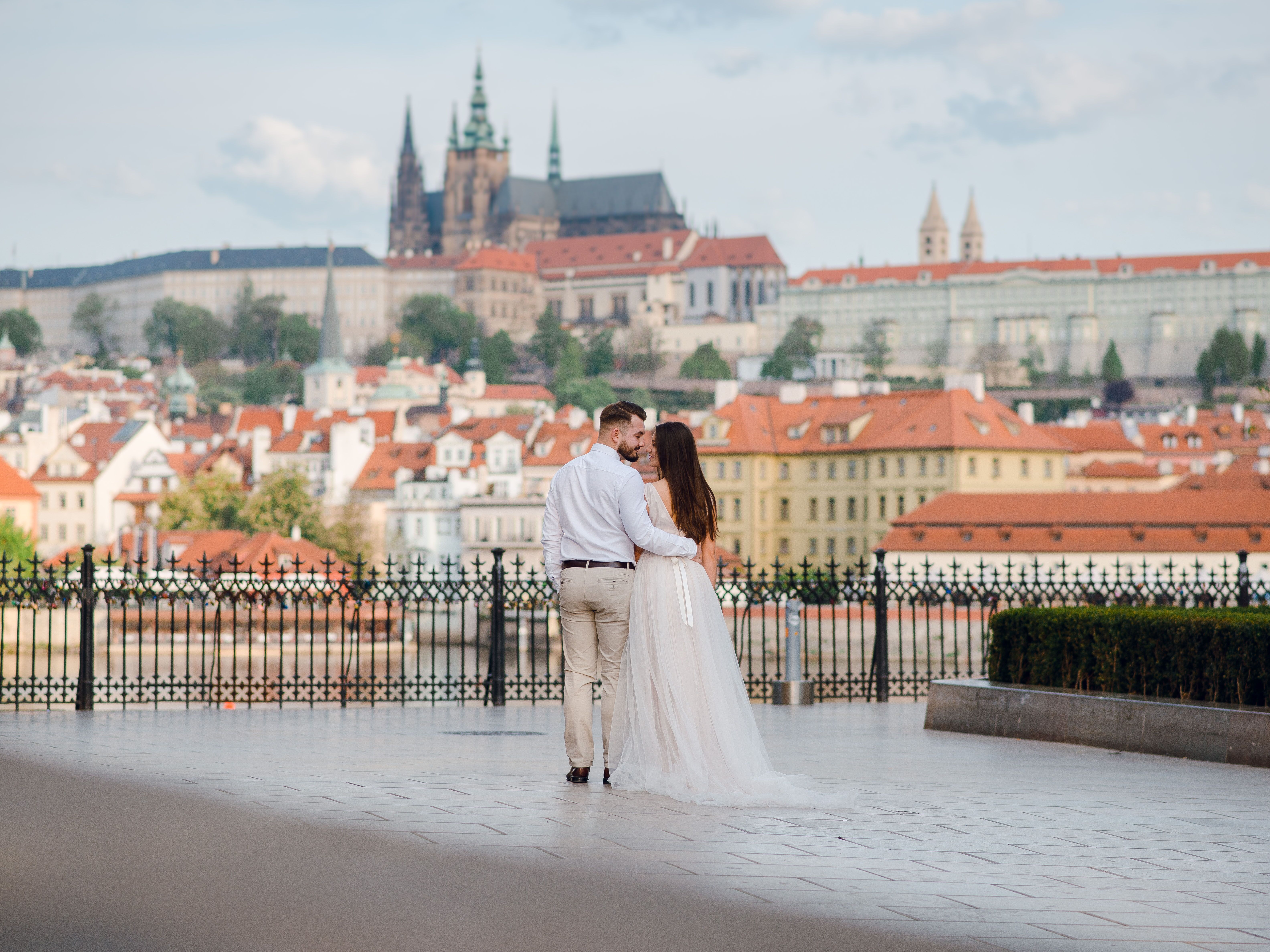Couple embracing in Prague, Czech Republic