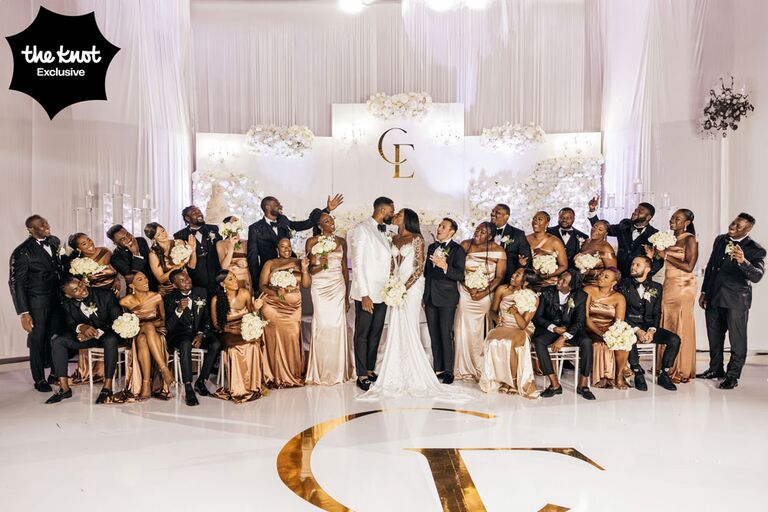 Chiney Ogwumike and husband Raphael Akpejiori with their wedding party