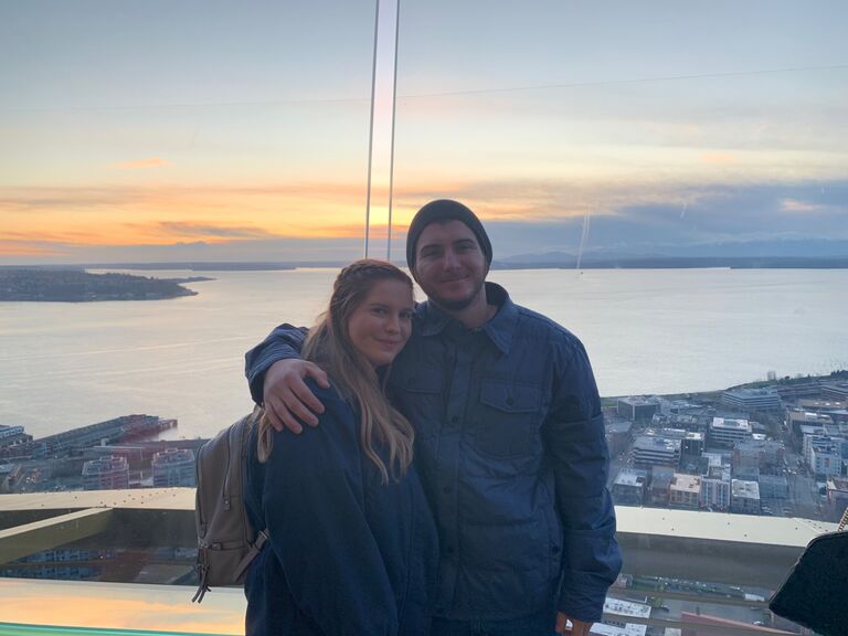 Top of the space needle in downtown Seattle