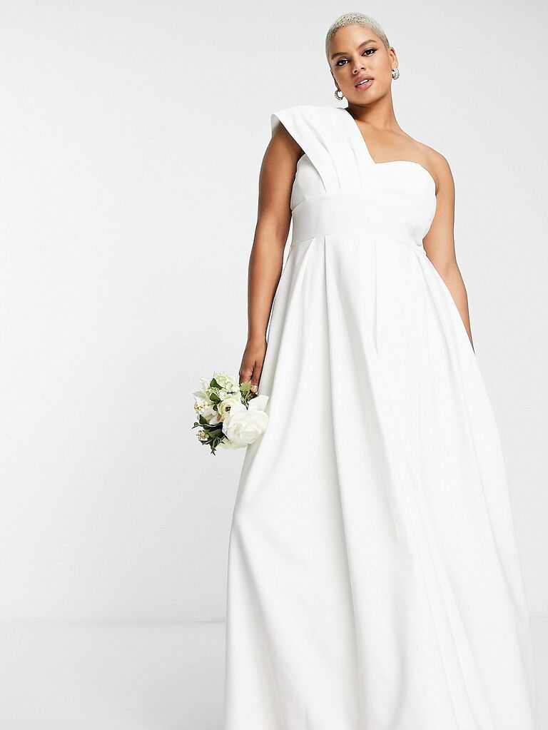 One-shoulder plus size wedding dress by ASOS. 