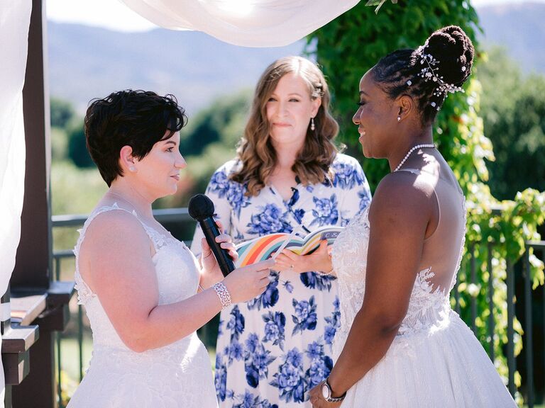 Two brides exchanging vows