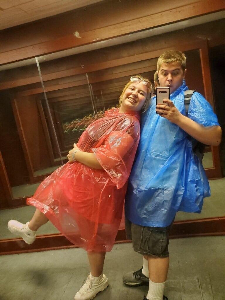 Trying to stay upright in Grandpa's Mansion at Silver Dollar City!
