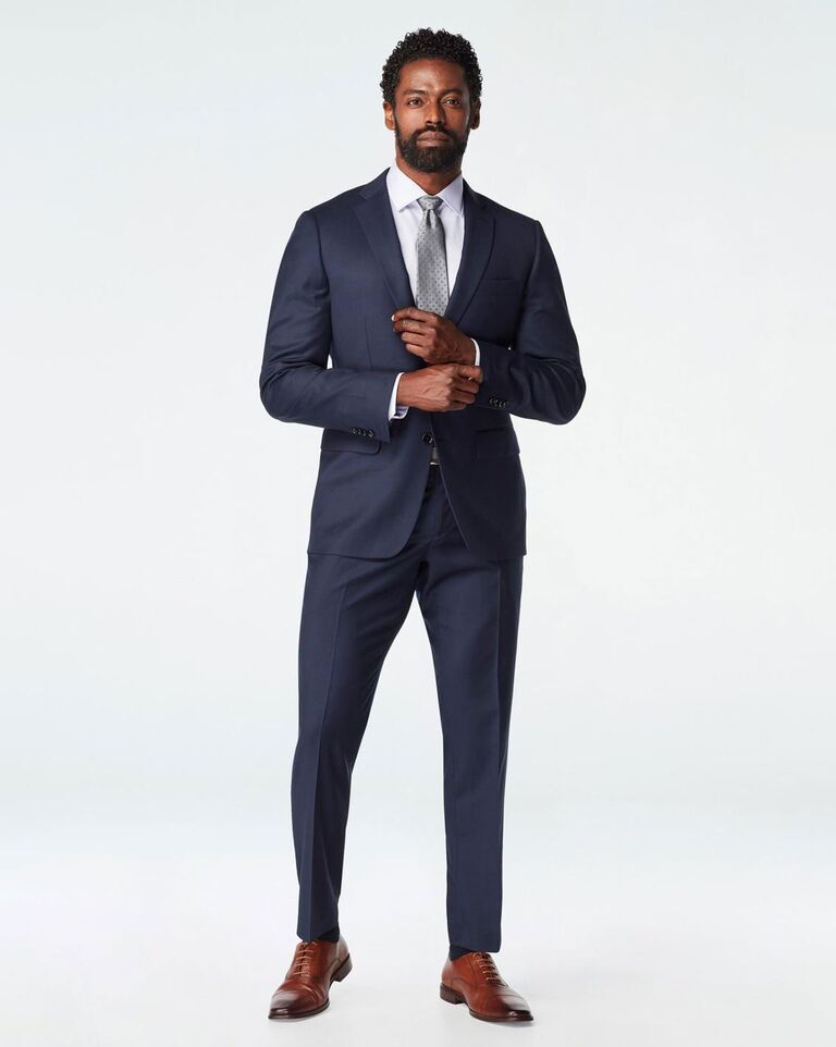 Indochino formal navy suit for wedding guests 