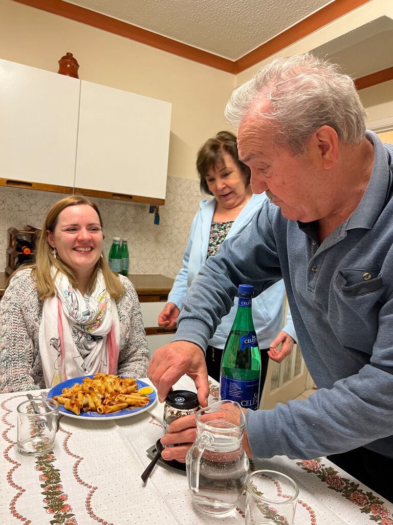 Emily is indoctrinated into Spanish and Italian culture, meeting Matthew's Nanny and Grandien for the first time at their home