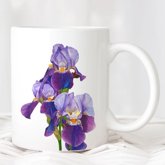 Iris flower coffee mug from IEartandcraft on Etsy