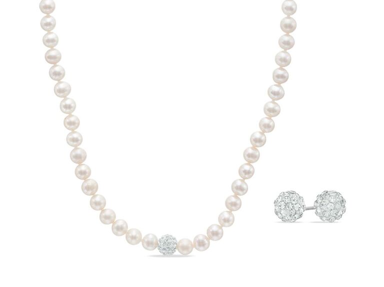 Pearl and crystal ball bridesmaid necklace and earring set