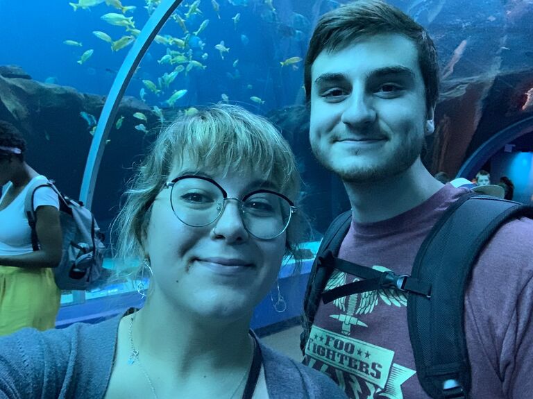 Sarah and Josh took their first trip together via airplane to visit the Atlanta Georgia Aquarium!