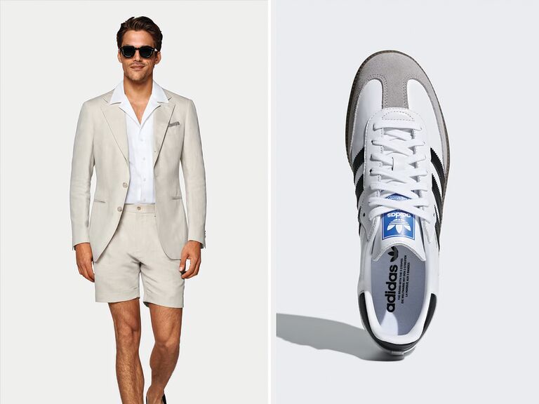 Suit with Sneaker Pairings for Grooms Wedding Guests