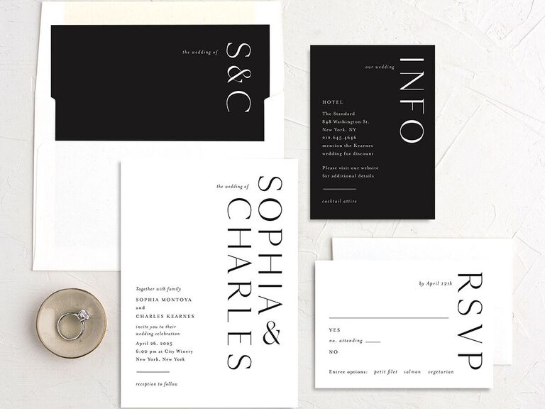 Simple and sophisticated black and white wedding invitations