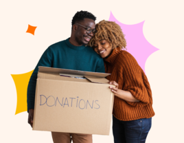 Couple with charity donation box