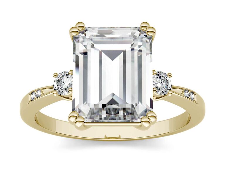 Charles & Colvard emerald cut engagement ring