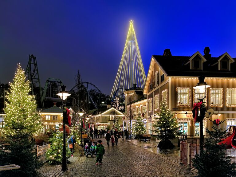 Liseberg amusement park with Christmas illumination in Gothenburg, Sweden