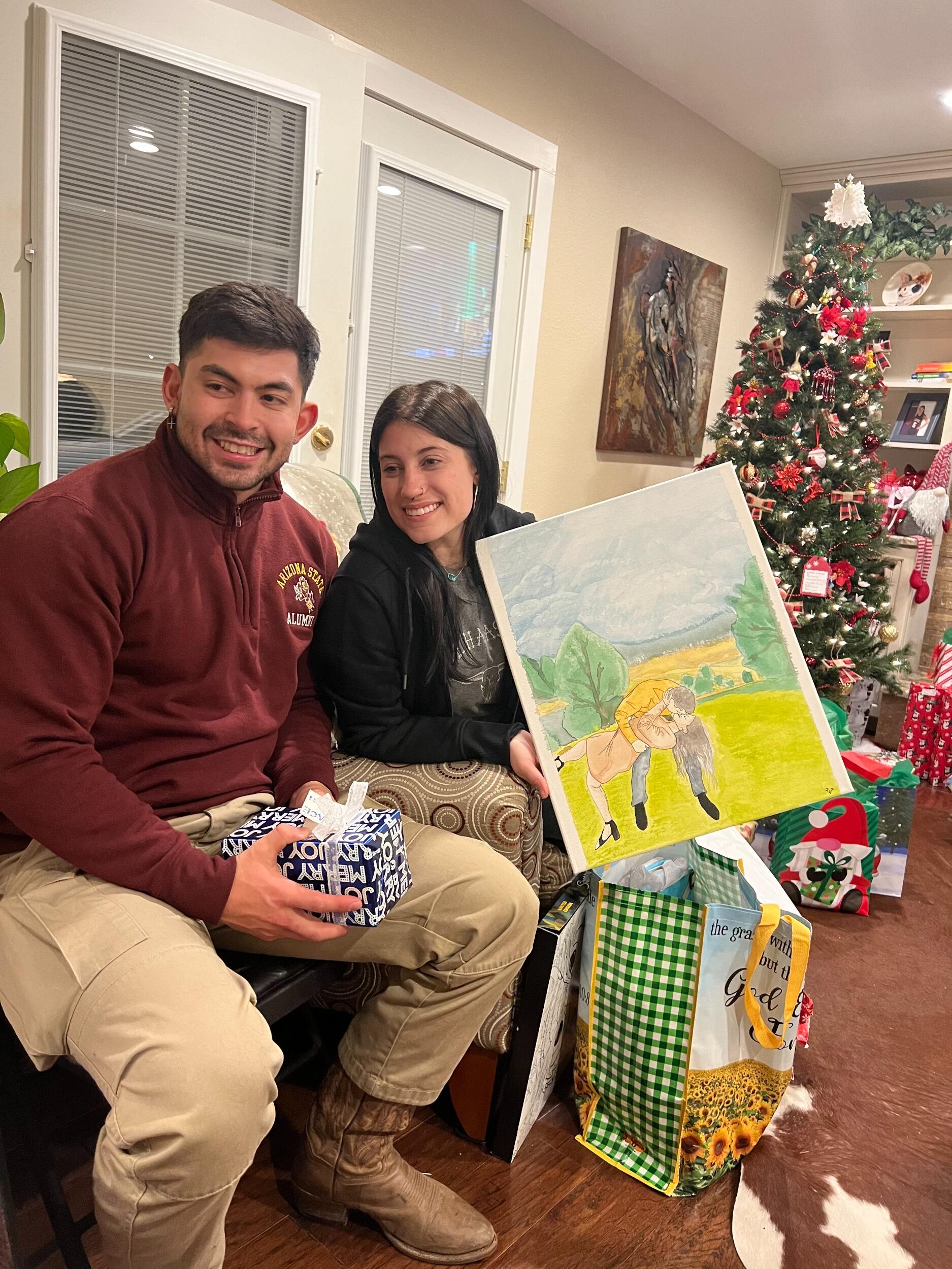 First Christmas together where Jorge showed off his talent to Faith. This now hangs above Jorge's bed and will eventually hang up in their bedroom after they get married. By far one of Faith's favorite presents she has received from Jorge.