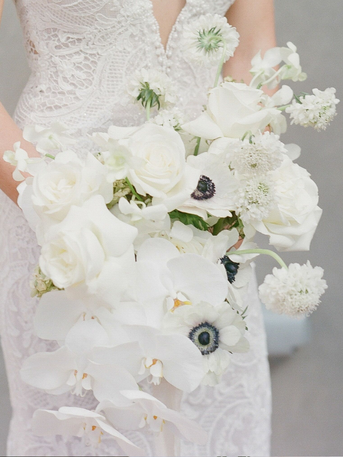 White bouquet with anemone and orchid