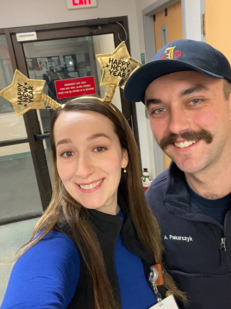 A rare sighting of Alex working EMS and getting to bring Emily a patient for New Years Eve. 