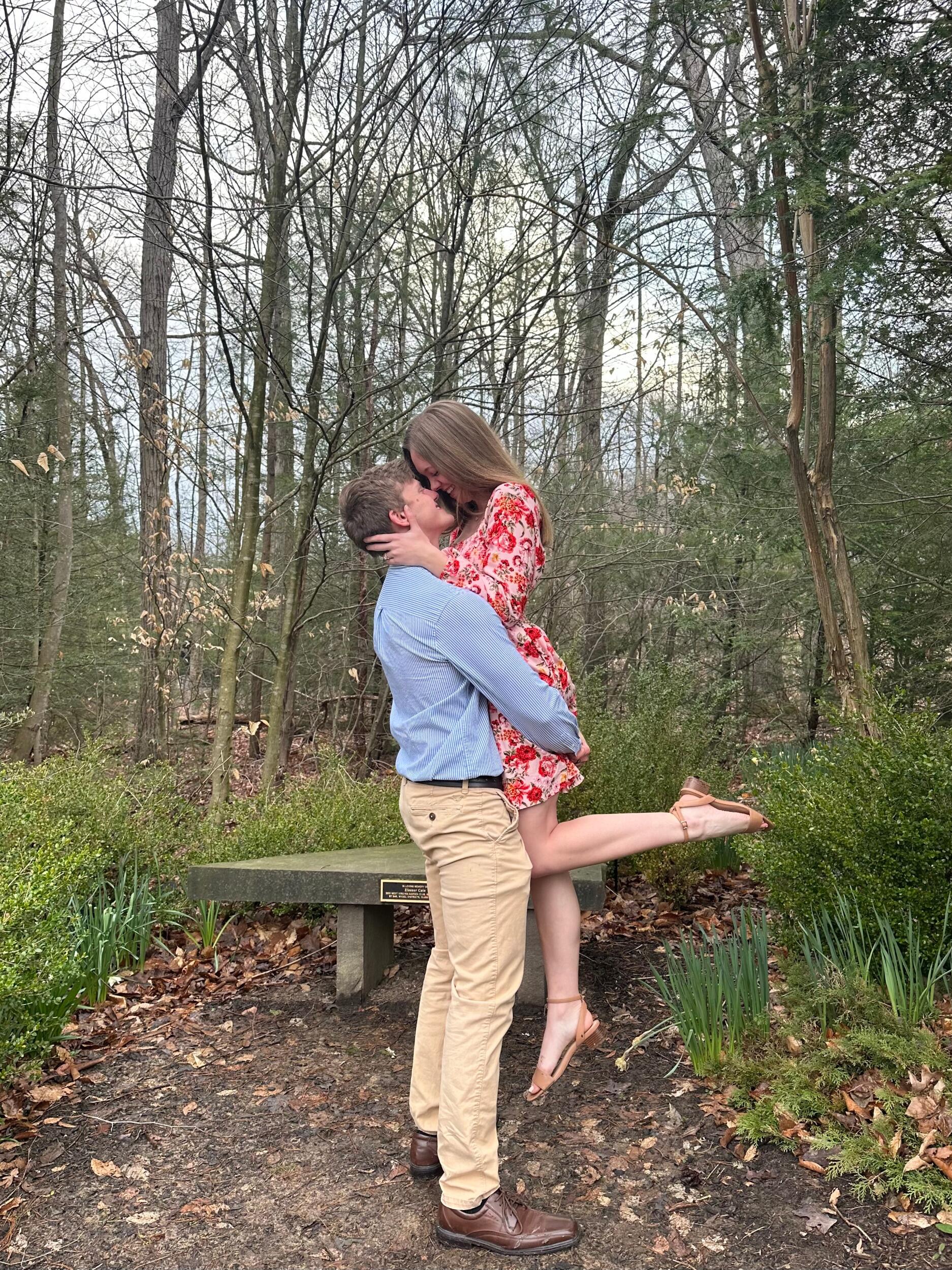The easiest YES ever! Silas proposed at the West Virginia Botanic Garden which is one of the places we've visited the most. 
Emily always thought it would be a perfect place for a proposal and always thought she'd love to be proposed to there, but never told anyone until after Silas proposed to her there. Silas is perfect!