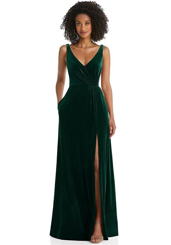 Dessy Group Velvet Maxi Dress with Shirred Bodice and Front Slit - TH085 Bridesmaid  Dress