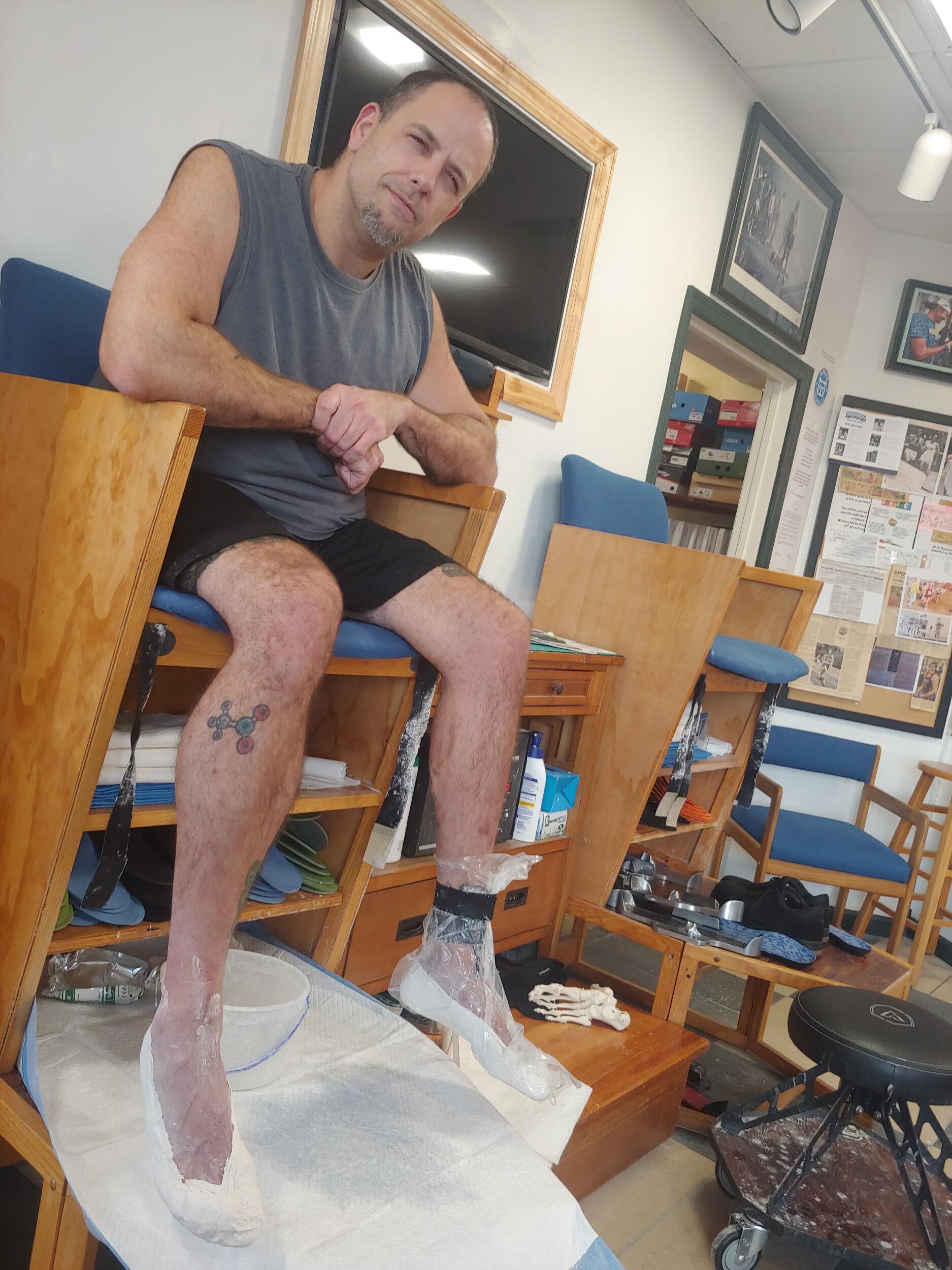 A huge piece of the puzzle. Custom orthotics and custom-fit shoes really can be life changing when you're in pain every day! Keith is feeling much better now! YAY! (I got mine shortly thereafter too!)