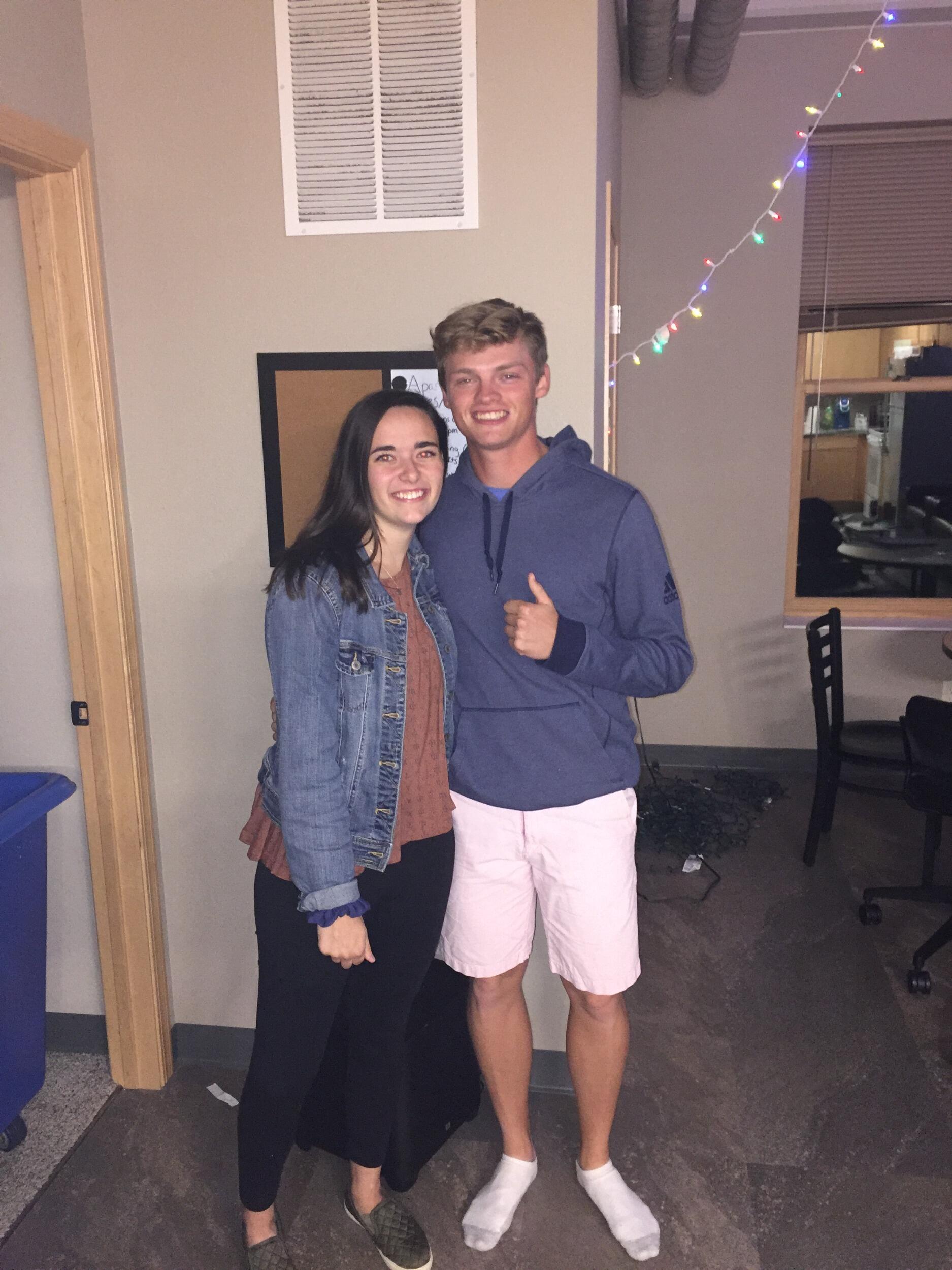 First picture together. Jake once had an article written about him in high school about his pink shorts. They are trendy, fashionable, and an overall good look. Jake had to impress Katelyn, the girl of his dreams, so of course the pink shorts needed to come out. Somehow, Katelyn stayed with Jake after that...