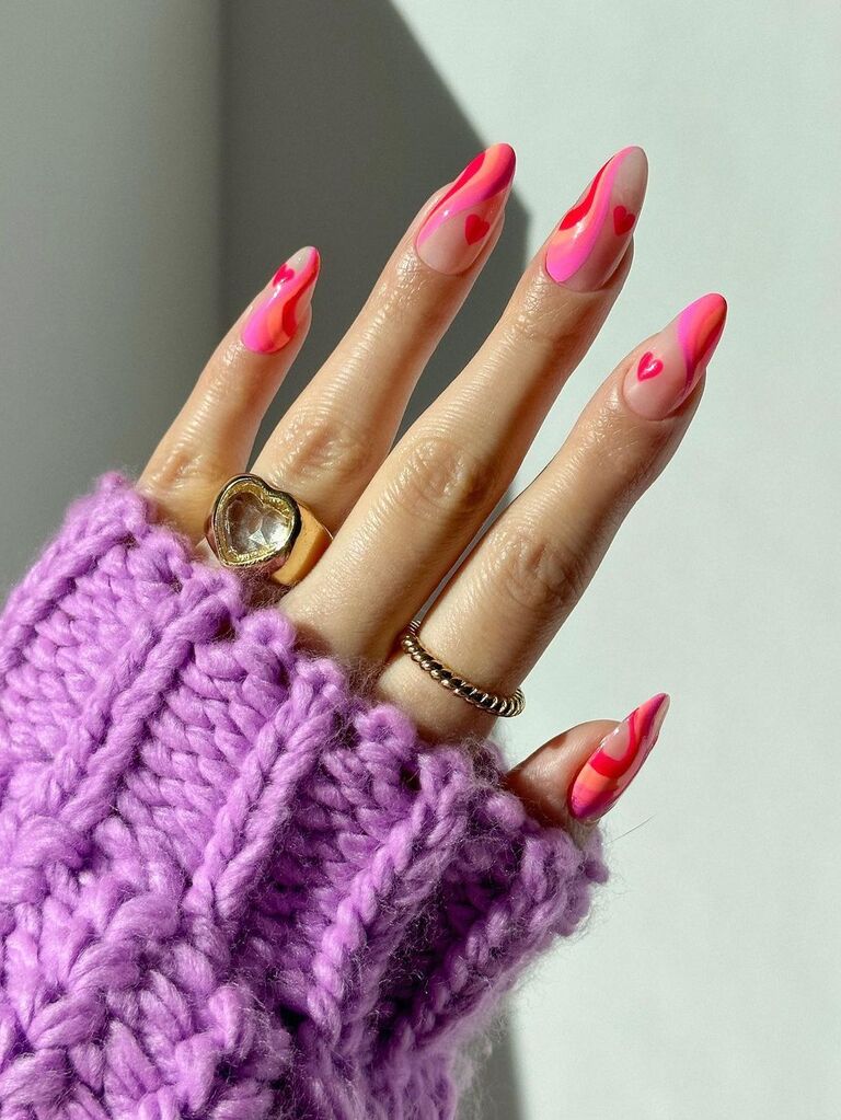 Pink swirl Valentine's Day nails