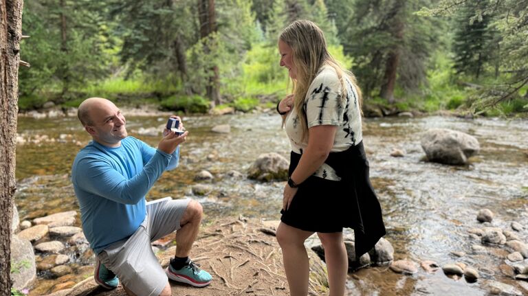 Steve proposes on a family trip to Vail, Colorado. 