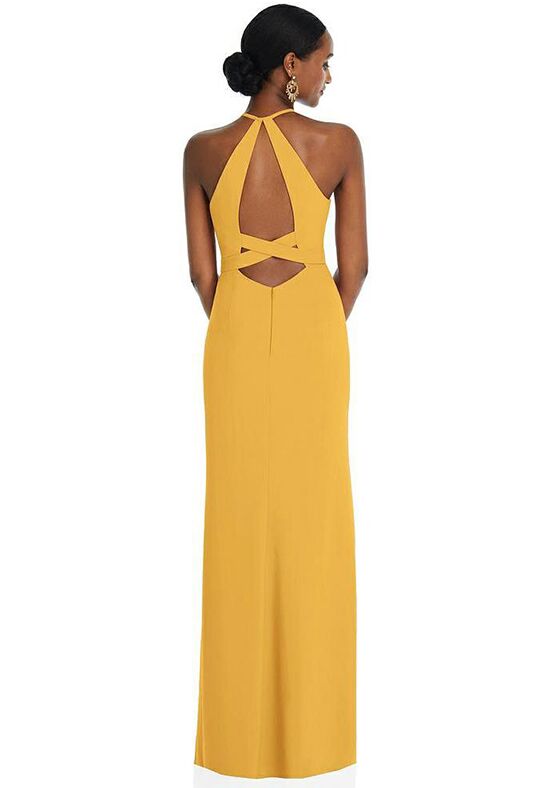 High-Neck Halter Dress with Twist Criss Cross Back