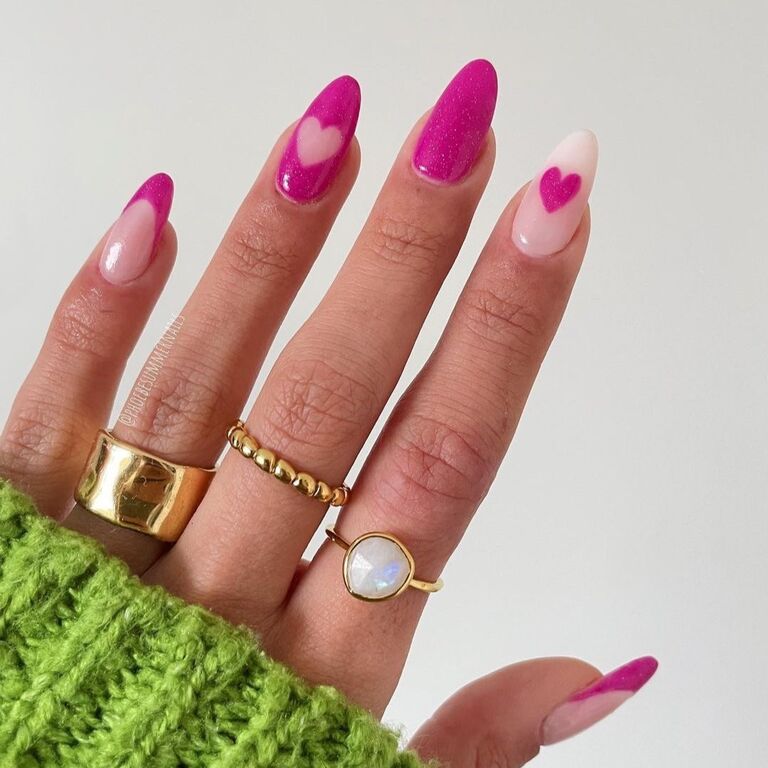 pink heart wedding nail inspo