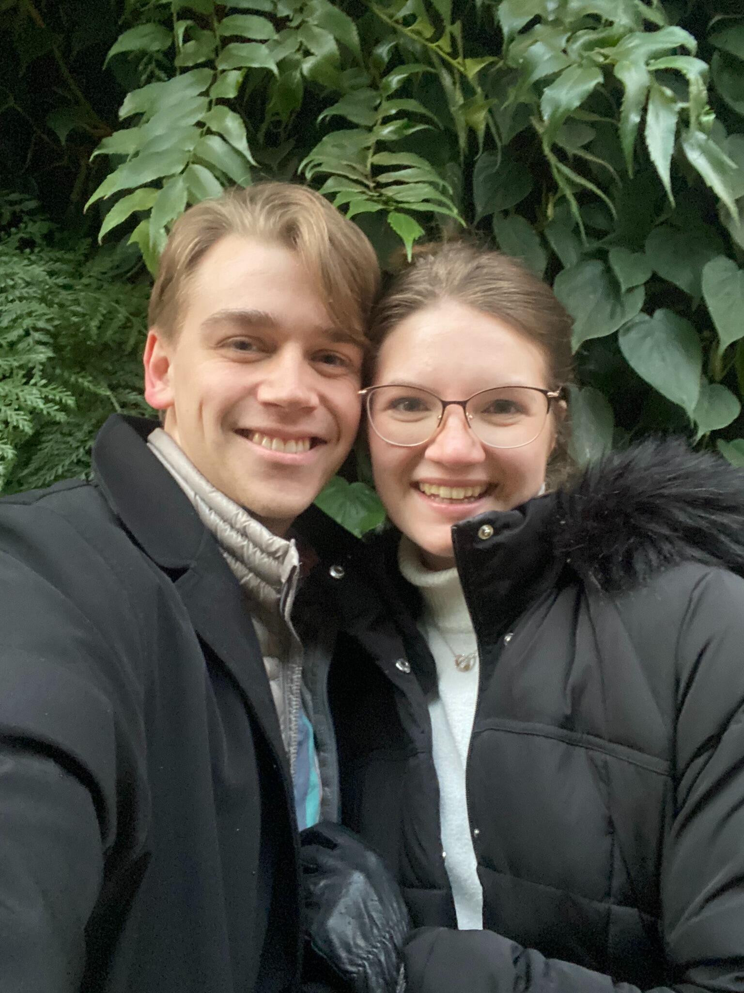 The beginning of a tradition where we take a picture in front of the plant wall at Longwood Gardens!