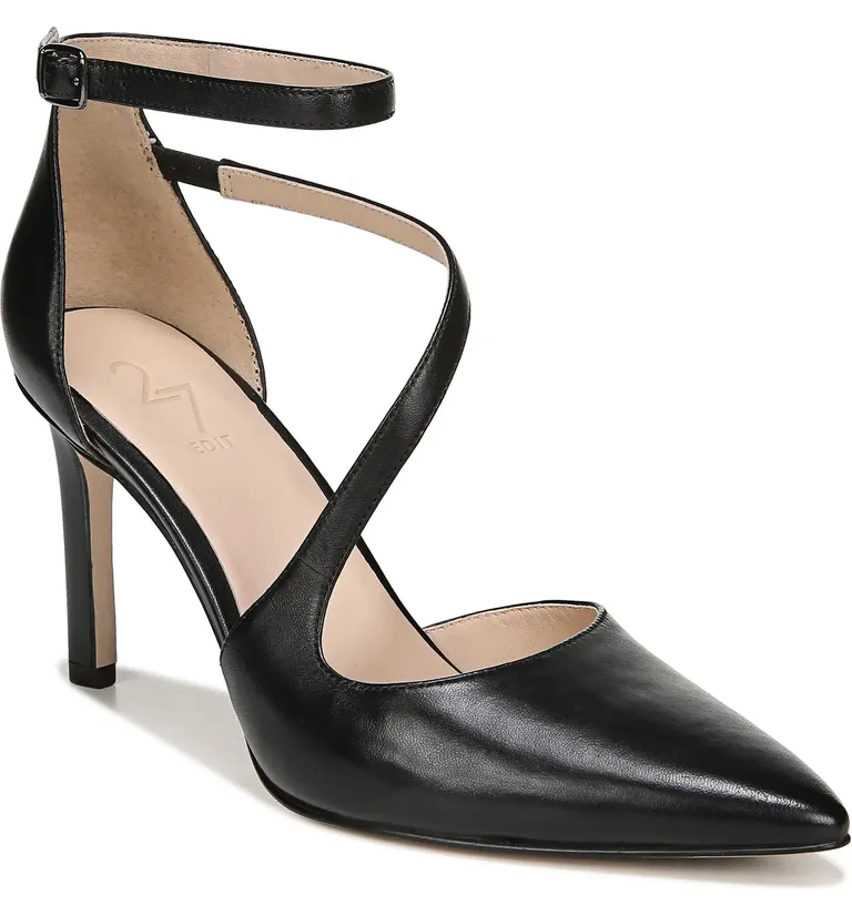 pointed toe heel with curvy strap