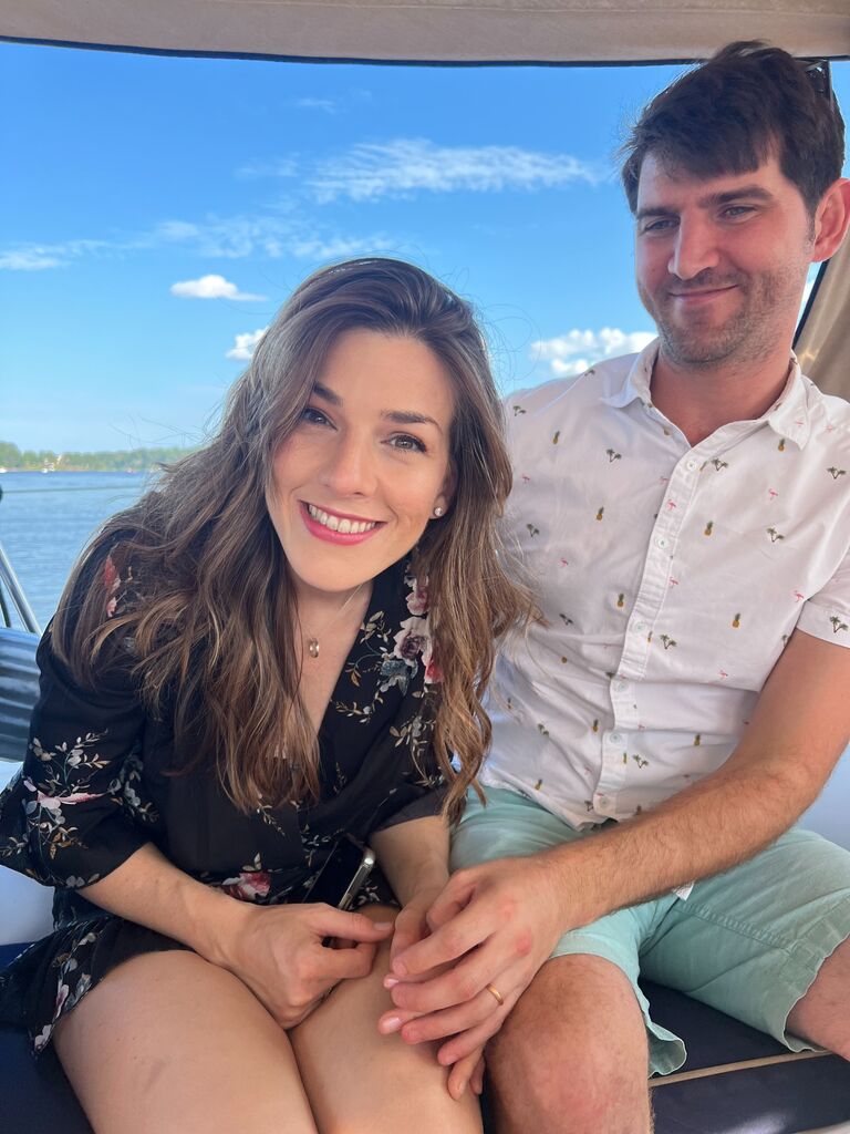 On a Sunset Boat Cruise in Severn, MD Basia is still in shock over the proposal! And Stephen! Haha