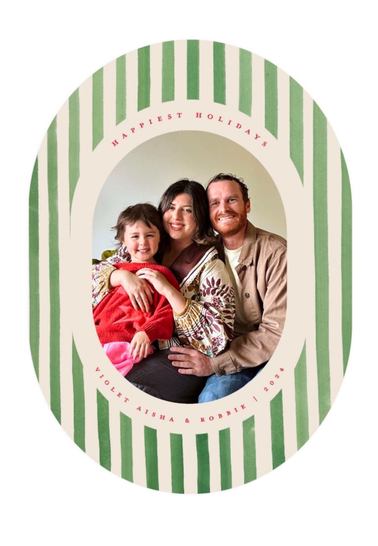 Violet, Aisha & Robbie sent their first Christmas card together.